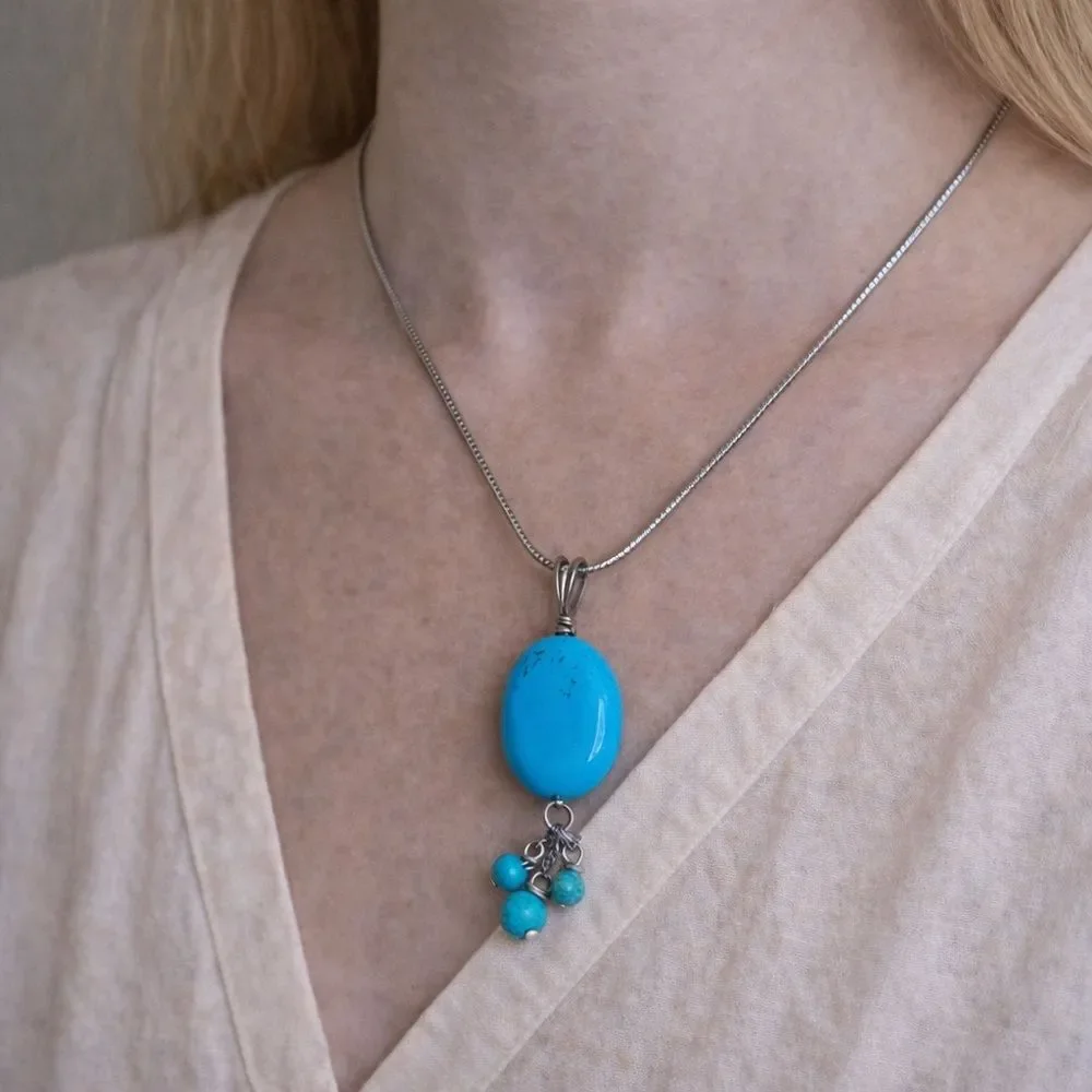 Anthro Elegant Silver and Turquoise Pendant Necklace
